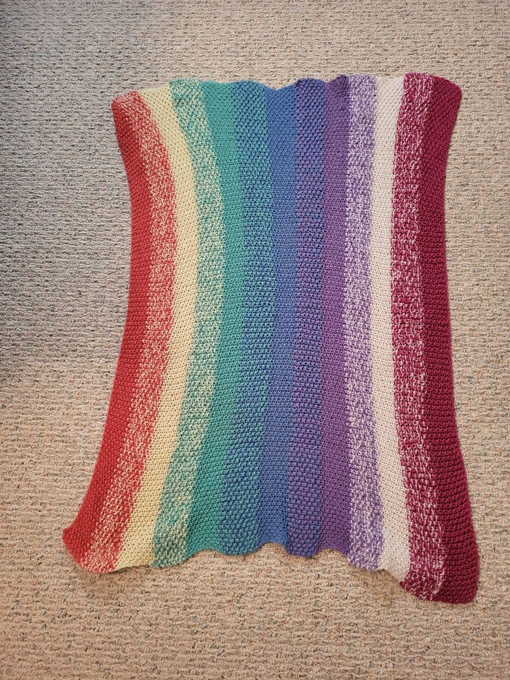 Multicolor Rainbow Stripe Handmade Knit Blanket